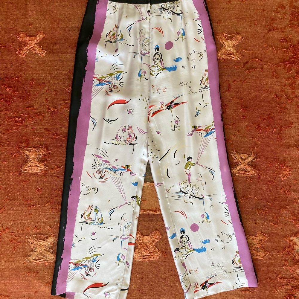 Tory Burch vacation print silk wide leg trouser size 8